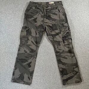 Wrangler Mens Relaxed Straight Cargo Pants Grey Camo Cotton Utility 34x30